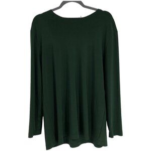 Norma Kamali Forest Green Long Sleeve Boat Neck Raw Hem Blouse XS